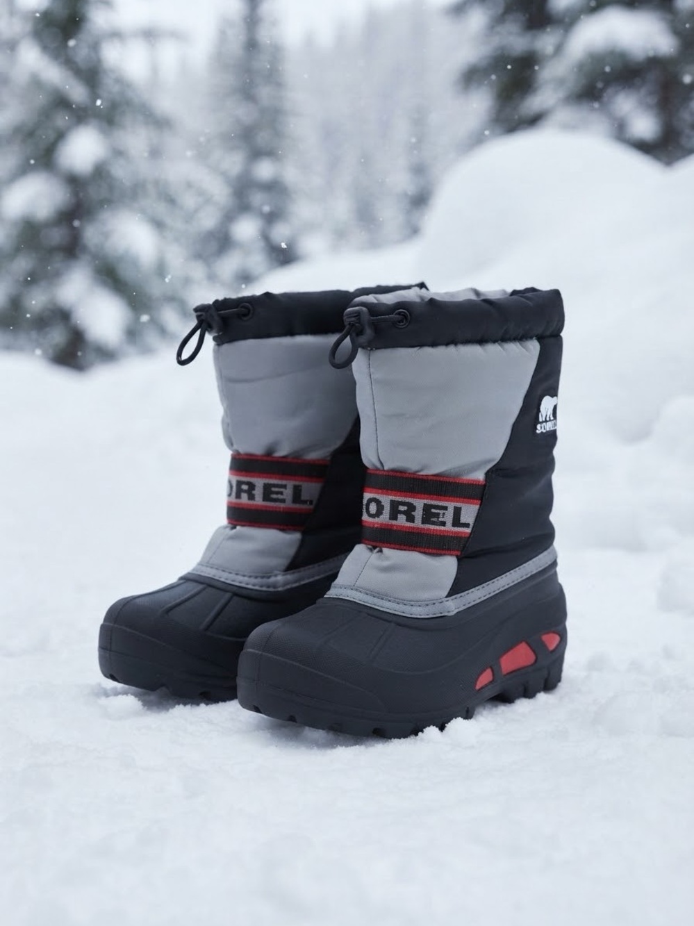 Sorel Youth Grey and Red Cub Insulated Snow Boots Size 8
